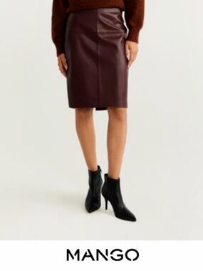Mango Faux Leather Pencil Skirt in Deep Wine